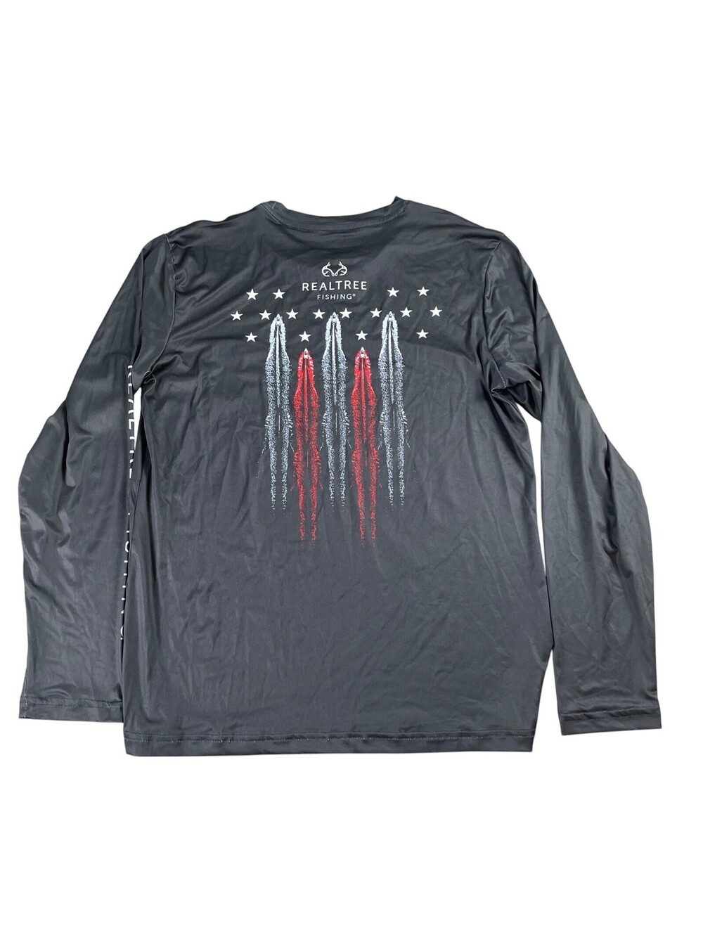 Realtree Fishing Shirt Long Sleeve USA Flag Boats Men's Medium Black